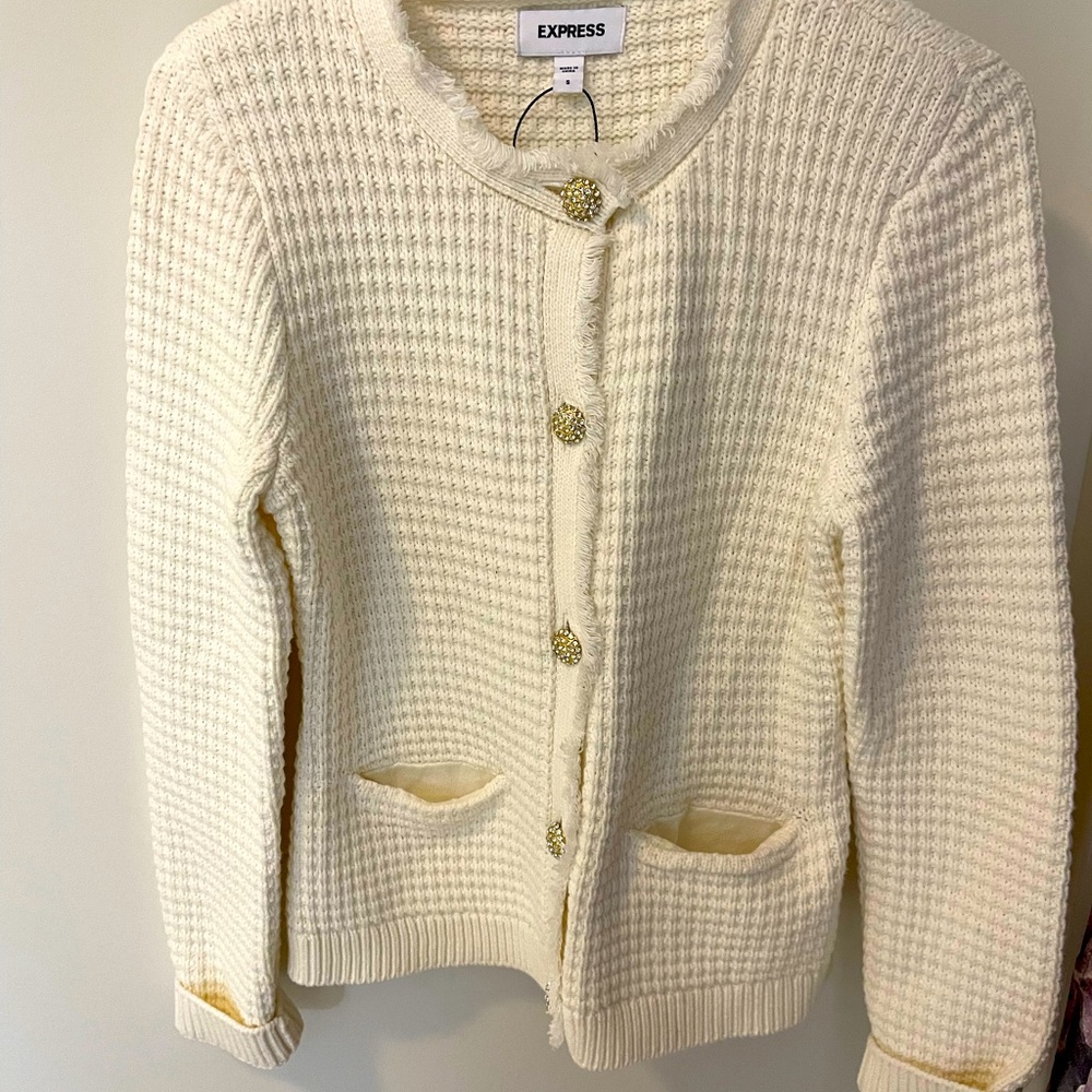 White Cardigan with Pear buttons
